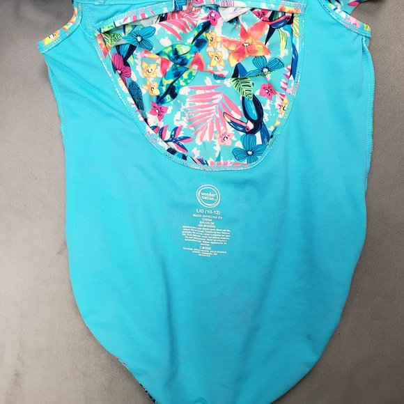 Wonder Nation Girls One Piece Swim Suit Tropical Blue Size L 10/12 - Picture 6 of 6